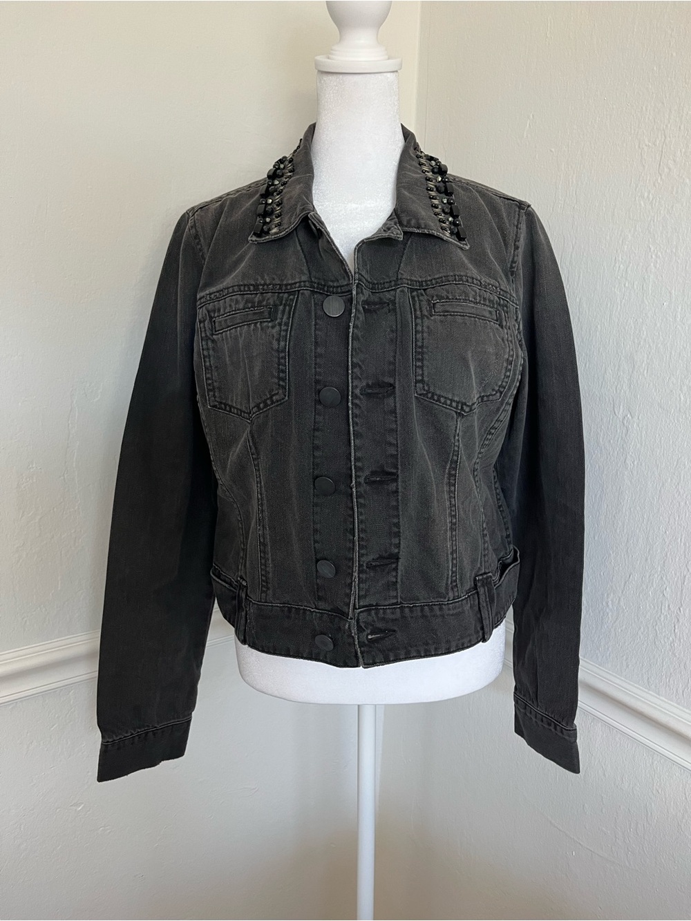 CAbi Black Stud-Embellished Denim Jacket